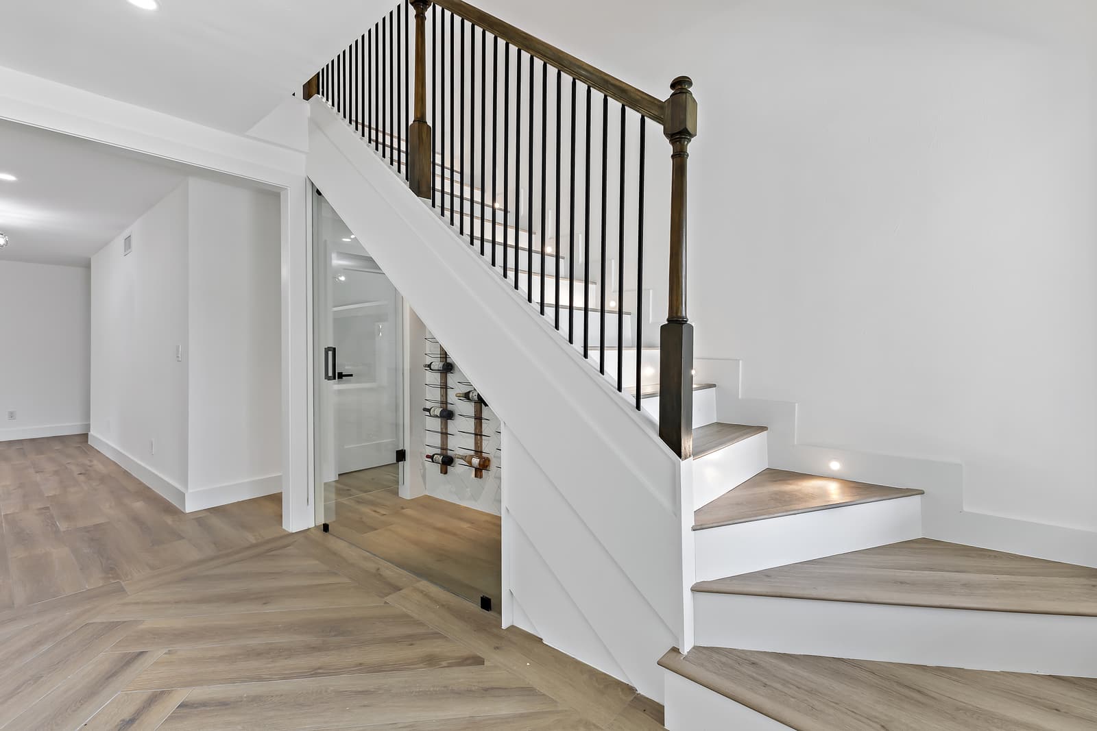Stairs & wine wall after
